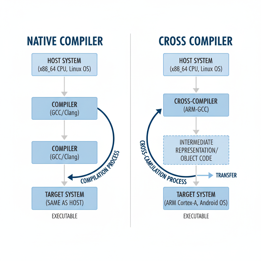 【図解】ネイティブコンパイラとクロスコンパイラの比較